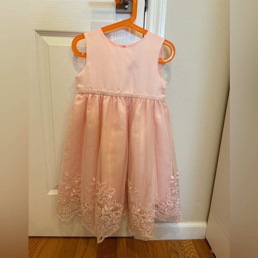 Pink Sleeveless Dress with Lace Hem